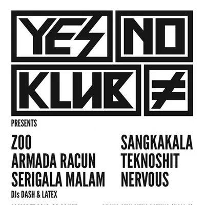 Flyer for YNK#01, 2010-03-14 at Jogja National Museum, featuring Zoo (YK), Armada Racun (YK), Sangkakala (YK), Teknoshit (YK), Serigala Malam (YK) & Nervous (YK)