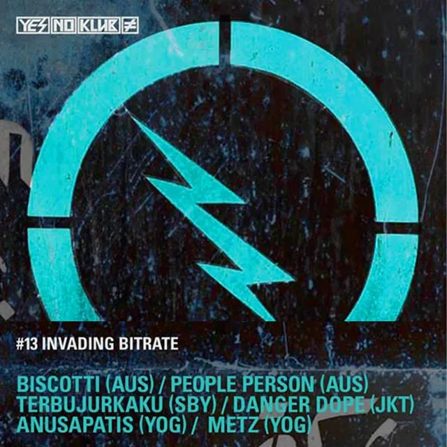 Flyer for YNK#13, 23 September 2011 at Jogja National Museum, featuring Biscotti (AUS), People Person (AUS), Terbujurkaku (SBY), Danger Dope (JKT), Anusapitas (YK) & Metzdub (YK)